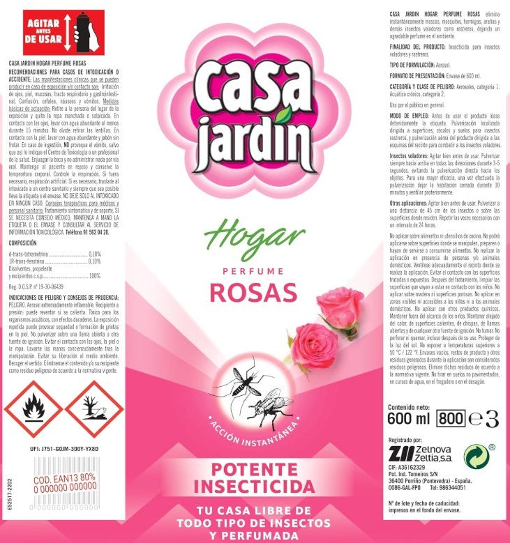 Casa Jardín Rosas Insecticida Aerosol 600 ml – Protección Rápida y Duradera contra Insectos