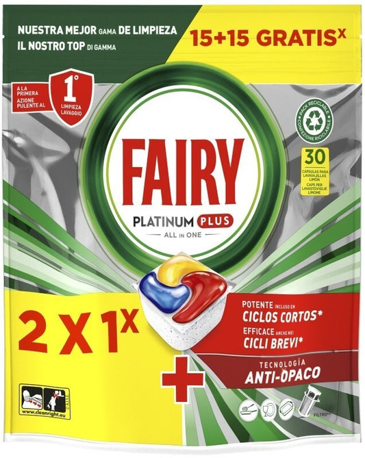Fairy Platinum Plus All in One Cápsulas para Lavavajillas 30 Unidades