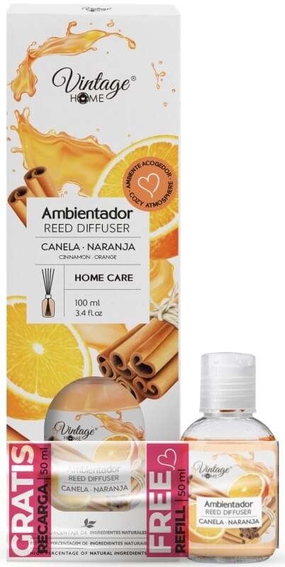 Vintage Home Ambientador Reed Diffuser Canela & Naranja 100 ml + Recarga Gratis 50 ml