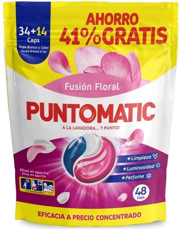 Puntomatic Cápsulas Detergente Fusión Floral 48 Caps – Limpieza Impecable, Perfume Duradero y Ahorro Inteligente