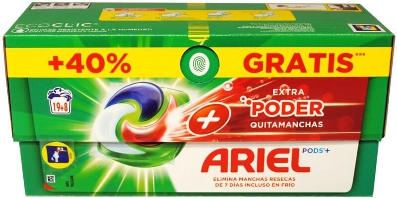 Ariel Extra Poder Quitamanchas 19 + 8U - Elimina Manchas Resecas de 7 Dias