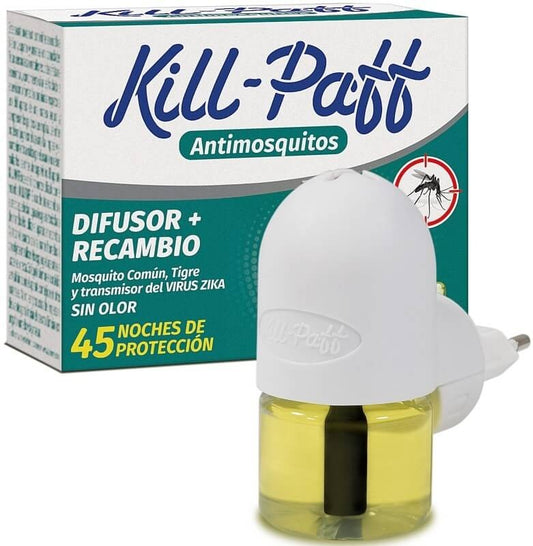 Kill-Paff Antimosquitos Difusor + Recambio 45 Noches – Protección Sin Olor Contra Mosquitos Comunes y Tigre