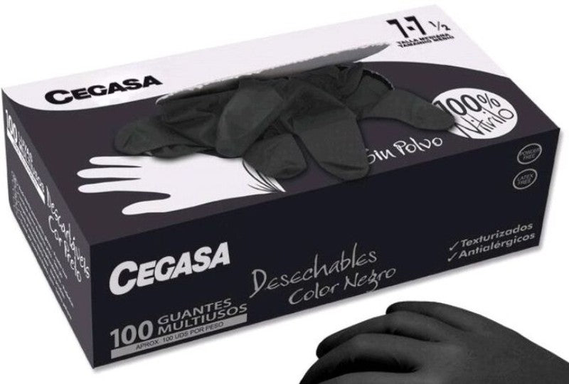 Cegasa Guantes Desechables Multiusos Negros Talla M 100 Unidades