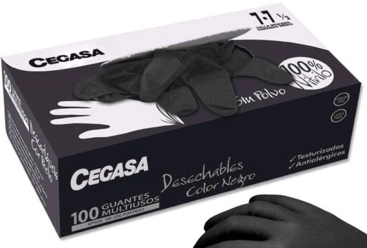 Cegasa Guantes Desechables Multiusos Negros Talla M 100 Unidades