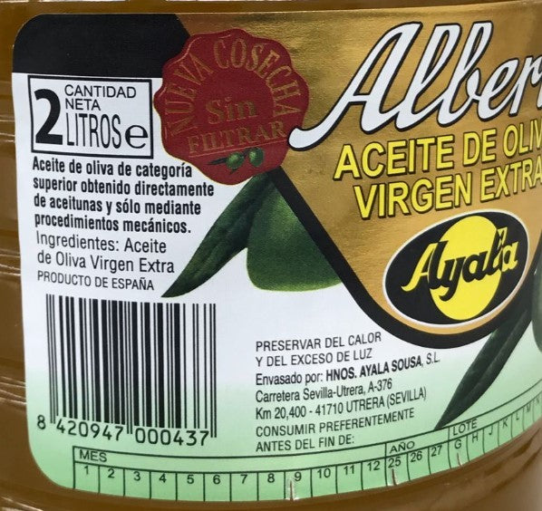 Alberto Ayala Aceite de Oliva Virgen Extra Sin Filtrar 2L