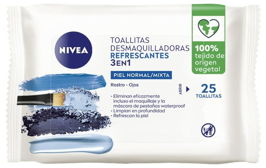 Nivea Toallitas Desmaquilladoras Refrescantes Piel Normal y Mista Rostro Ojos 25 U