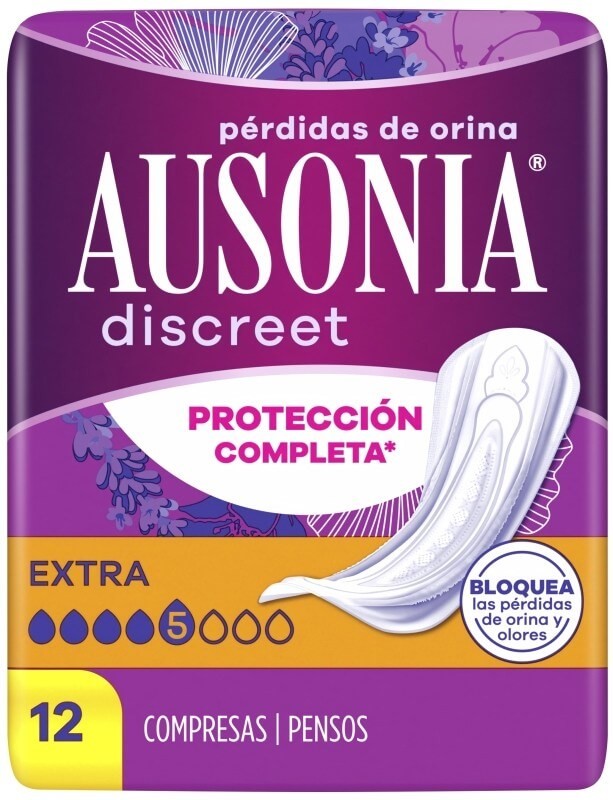AUSONIA Discreet Extra Compresas para Pérdidas de Orina 12U – Protección Completa y Discreta para tu Día a Día