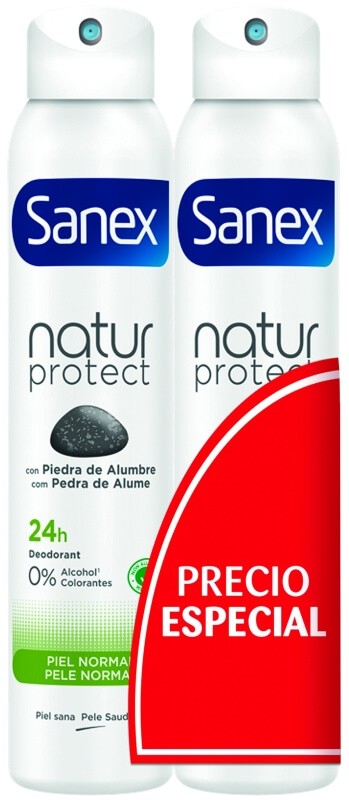 Sanex Desodorante Natur Protect con Piedra de Alumbre Piel Normal 24h Pack 2 x 200Ml