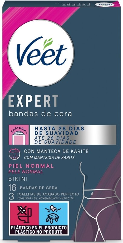 Veet Expert Bandas de Cera Karité Piel Normal Bikini 16 Bandas de Cera