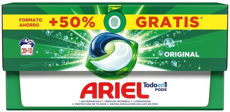Ariel Todo en 1 Pods Original 30 Cápsulas – Detergente en Cápsulas con Poder Quitamanchas y Frescor Increíble