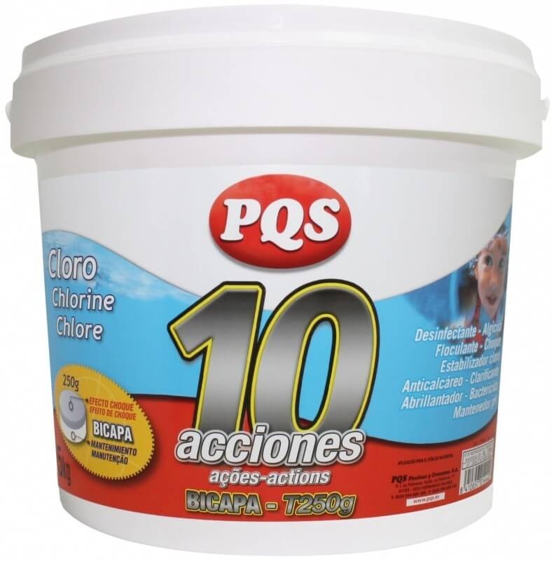PQS Cloro 10 Acciones Bicapa 5 Kg – Mantenimiento Completo y Eficaz para Piscinas Limpias y Saludables