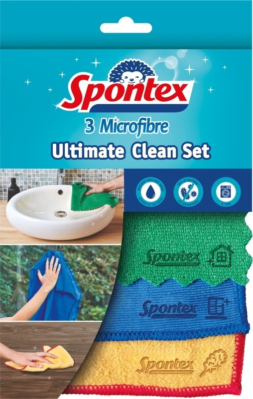 Spontex Ultimate Clean Set Paño de Microfibra 3U - Limpieza Profesional sin Esfuerzo en Toda la Casa