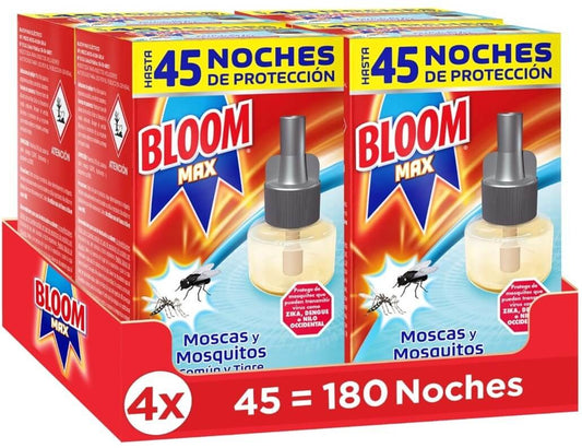 Bloom Max Recambio Eléctrico Moscas y Mosquitos Pack de 4 – Protección Total Contra Insectos Voladores Día y Noche