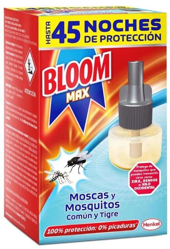 Bloom Max Recambio Eléctrico Moscas y Mosquitos Pack de 4 – Protección Total Contra Insectos Voladores Día y Noche