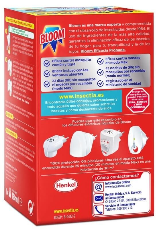 Bloom Max Recambio Eléctrico Moscas y Mosquitos Pack de 4 – Protección Total Contra Insectos Voladores Día y Noche