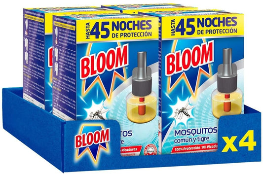 Bloom Recambio Eléctrico Mosquitos Común y Tigre Pack de 4 – Protección Continua Contra Mosquitos Toda la Temporada