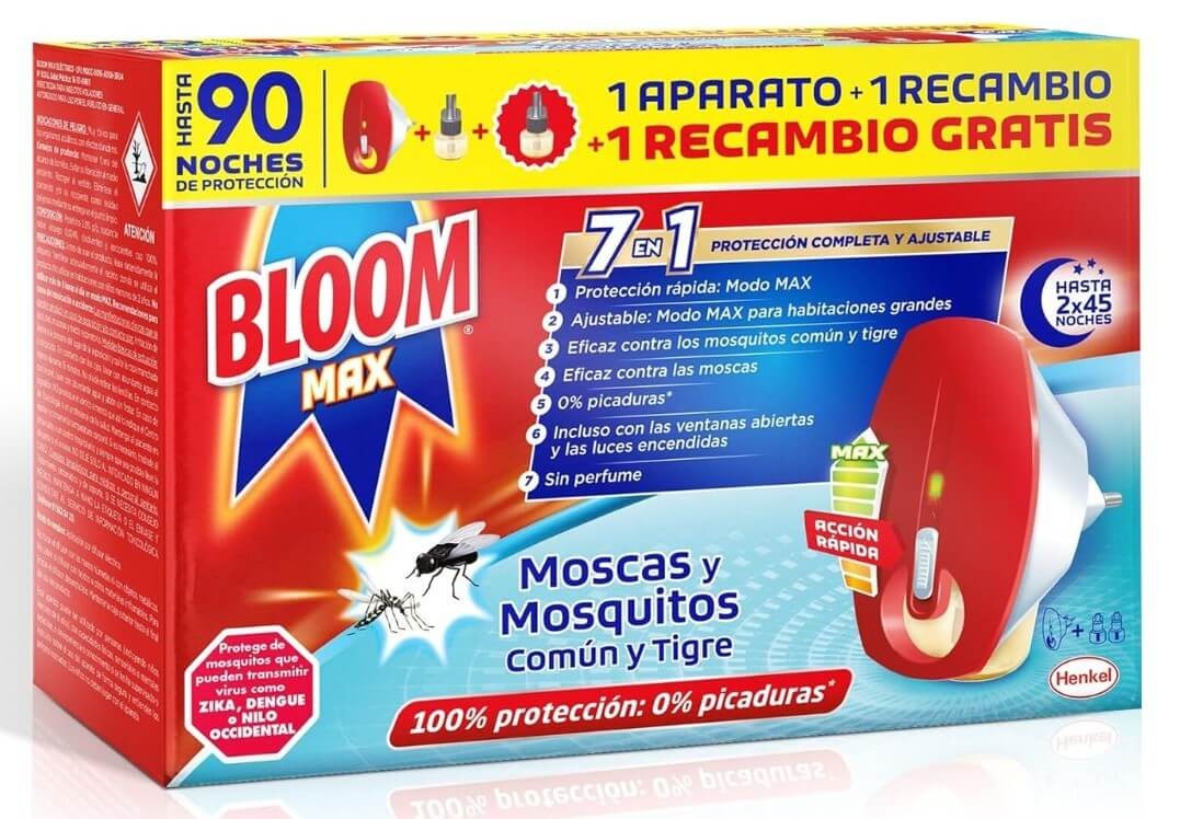 Bloom Max Antimosquitos y Moscas Pack 2 Aparatos + 4 Recambios – 180 Noches de Protección Sin Perfume