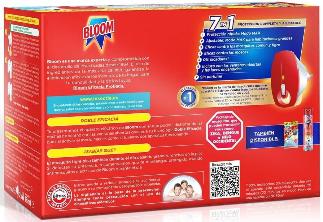 Bloom Max Antimosquitos y Moscas Pack 2 Aparatos + 4 Recambios – 180 Noches de Protección Sin Perfume