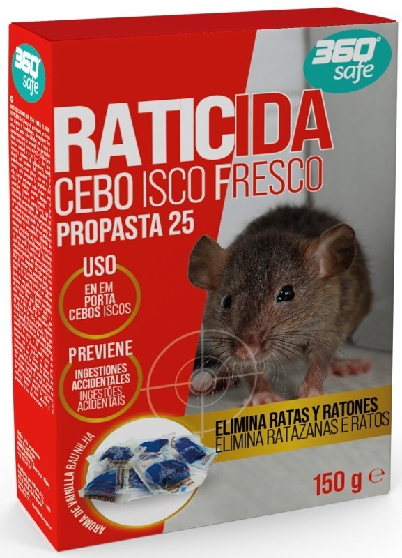 360 Safe Raticida Cebo Isco Fresco Propasta 25 150 g – Control Eficaz de Ratas y Ratones con Uso en Portacebos