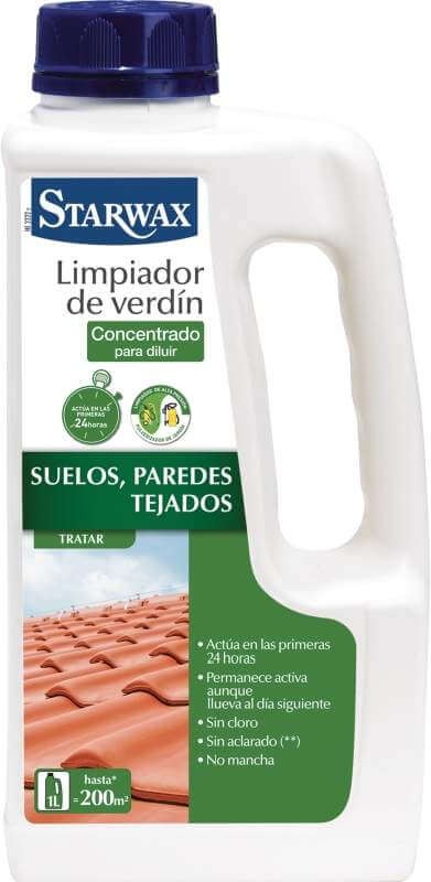 Starwax Limpiador de Verdín Concentrado 1L – Eficacia Profesional para Suelos, Paredes y Tejados