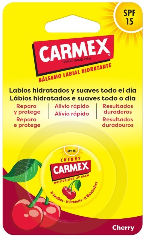 Carmex Bálsamo Labial Cereza SPF 15 7,5 g – Hidratación Intensa con Sabor y Protección Solar