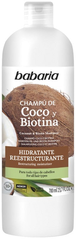 Babaria Champú Coco y Biotina 700 ml – Hidratación y Fuerza para un Cabello Visiblemente Más Sano