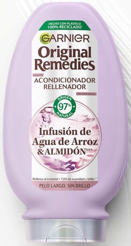 Garnier Acondicionador Agua de Arroz y Almidón 250 ml – Rellena, Suaviza y Da Brillo al Instante