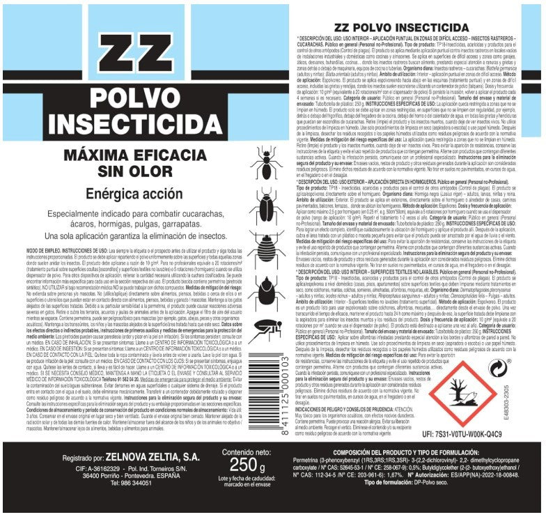 ZZ Polvo Insecticida Sin Olor 250 g – Máxima Eficacia para Eliminar Insectos en el Hogar