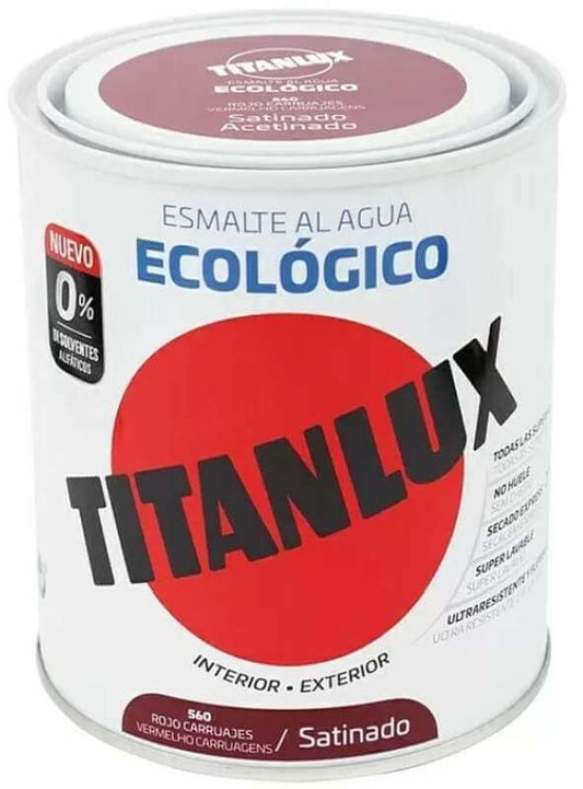 Titanlux ECO 560 Esmalte Rojo Carruajes Satinado 750 ml – Pintura Ecológica al Agua para Interior y Exterior