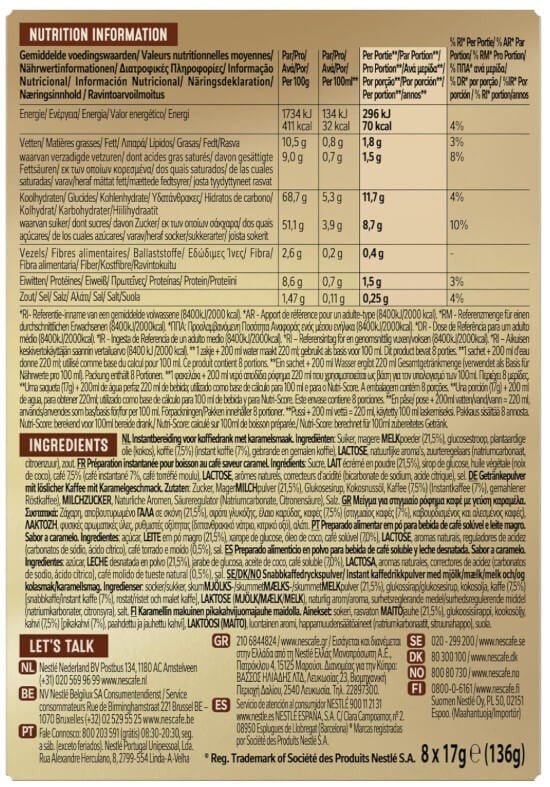 Nescafé Caramel Latte Café Soluble Pack de 6 Total 48 Sobres