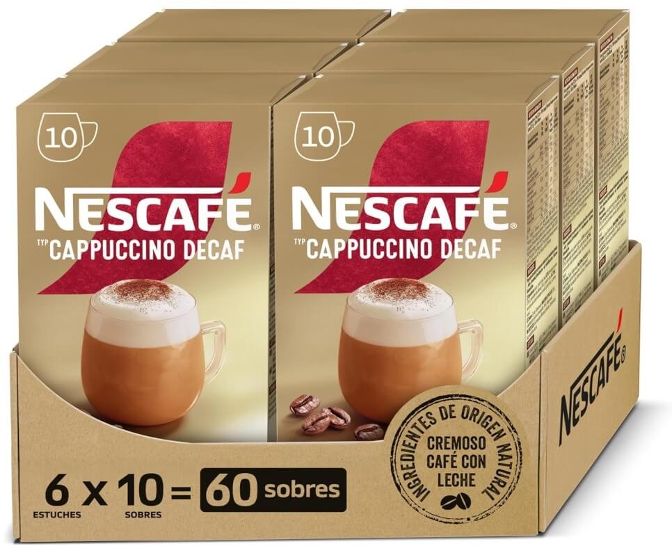 Nescafé Cappuccino Decaf Café Soluble Pack de 6 Total 60 Sobres