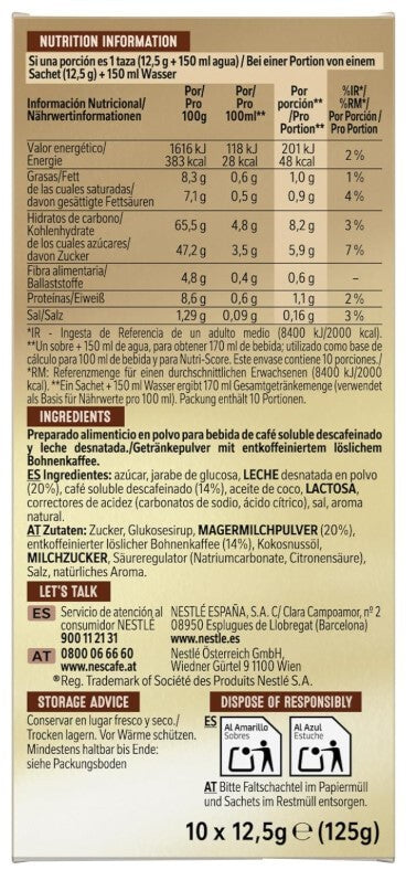 Nescafé Cappuccino Decaf Café Soluble Pack de 6 Total 60 Sobres