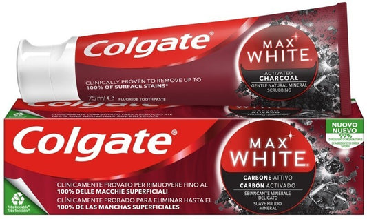 Colgate Max White Charcoal Pasta de Dientes 75 ml – Blanqueamiento Efectivo y Frescor Duradero