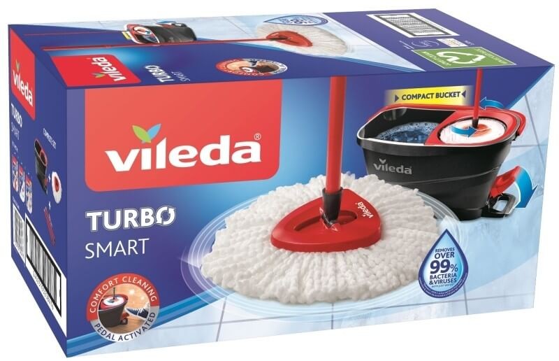 Vileda Turbo Smart Set Fregona con Cubo y Pedal – Limpieza Eficiente que Elimina más del 99% de Bacterias