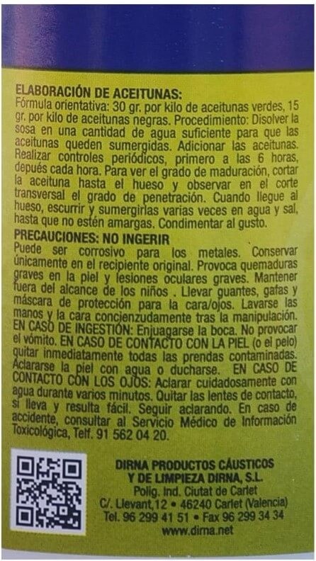 Dirna Sosa Cáustica para Aceitunas 250G