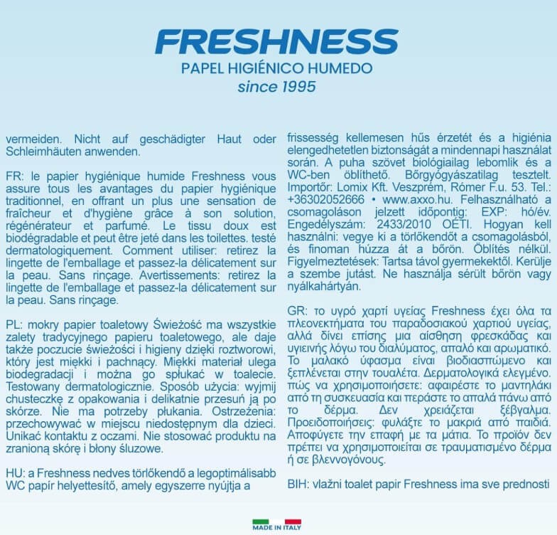 Freshness Papel Higiénico Húmedo con Tapa 80 Uds