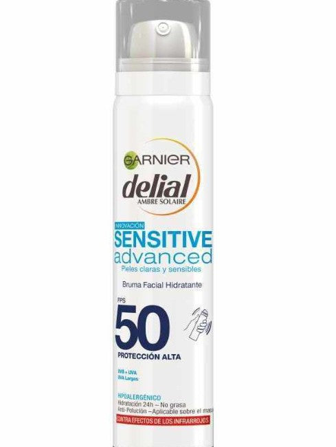 Garnier Delial Bruma Facial Hidratante Sensitive Advanced SPF50 75 ml – Protección Alta para Pieles Claras y Sensibles