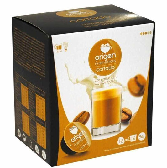 Origen & Sensations Cápsulas de Café Cortado 16U - Sabor Suave y Cremoso al Instante