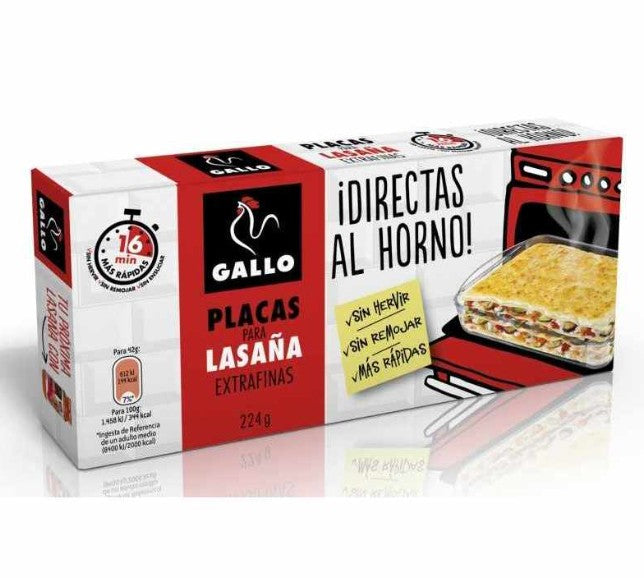 Gallo Placas para Lasaña Extrafinas 224G - Rapidez y Sabor en Cada Capa