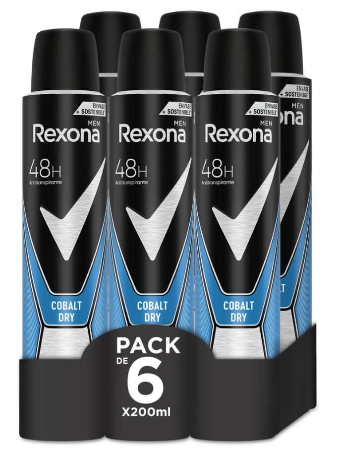 Rexona Men Desodorante Antitranspirante Cobalt Dry 48H Pack de 6 x 200 ml - Protección Extrema y Frescura Garantizada