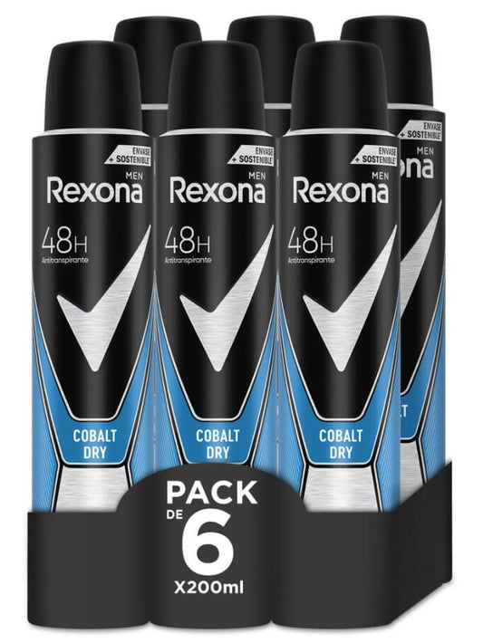 Rexona Men Desodorante Antitranspirante Cobalt Dry 48H Pack de 6 x 200 ml - Protección Extrema y Frescura Garantizada