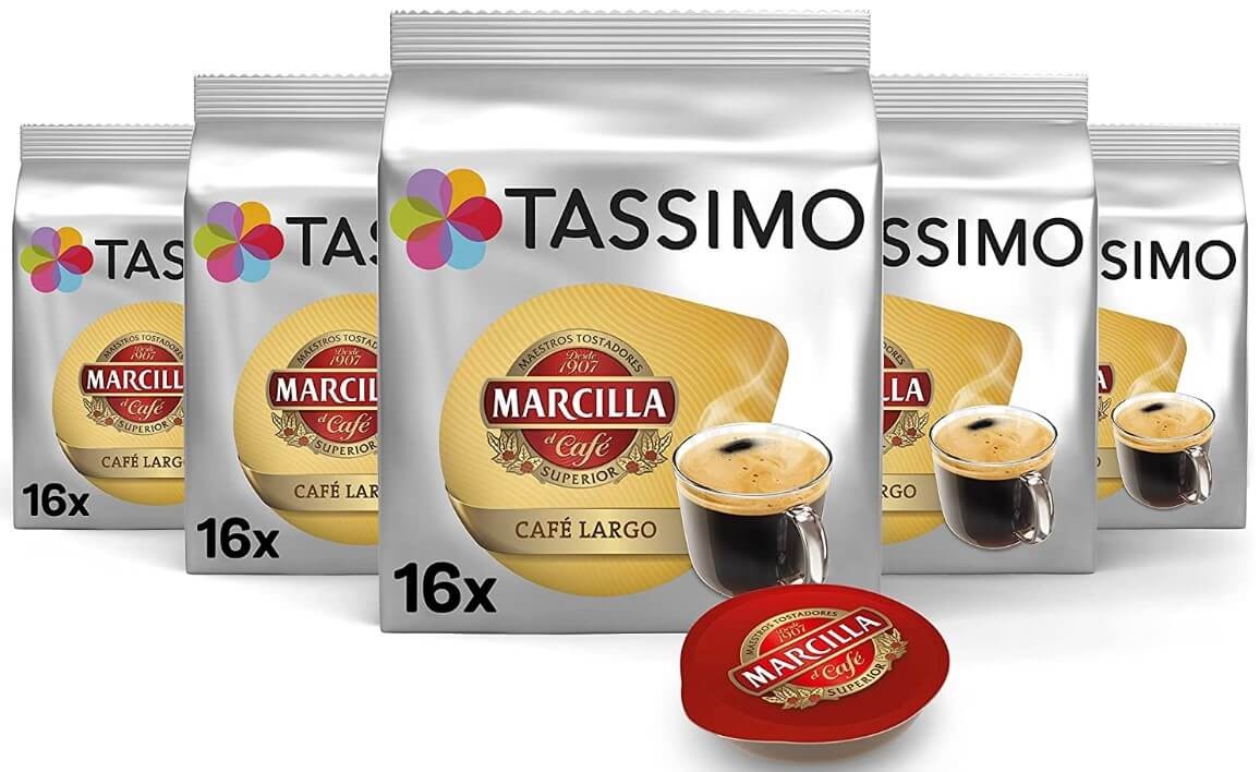 Tassimo Marcilla Café Largo Pack 80 Cápsulas - Café Intenso y Aromático en un Solo Toque