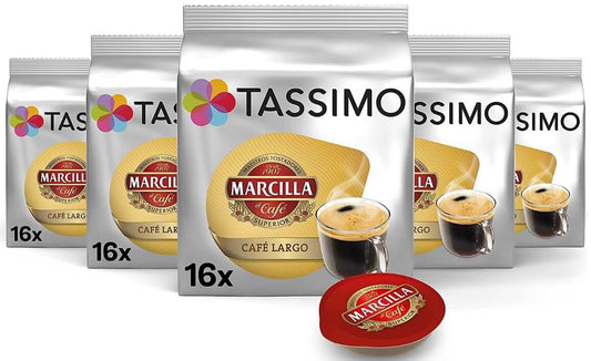Tassimo Marcilla Café Largo Pack 80 Cápsulas - Café Intenso y Aromático en un Solo Toque