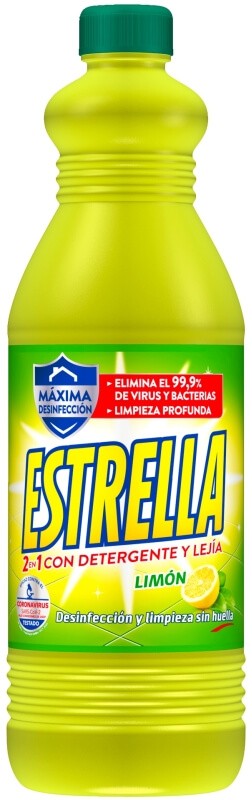 Estrella 2 en 1 Detergente y Lejía Limón 1,43L – Limpieza y Desinfección en un Solo Paso