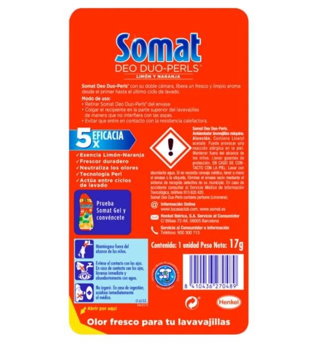 Somat Ambientador Lavavajillas Deo Duo-Perls Limón y Naranja