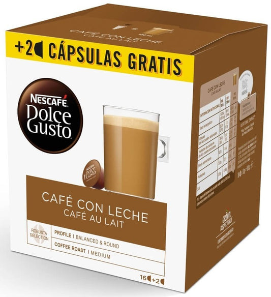 Dolce Gusto Café con Leche 16 + 2 Cápsulas