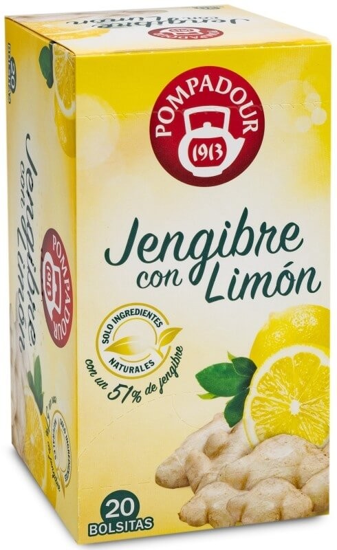 Pompadour Jengibre con Limón 20 Bolsitas – Infusión Natural con Sabor Revitalizante
