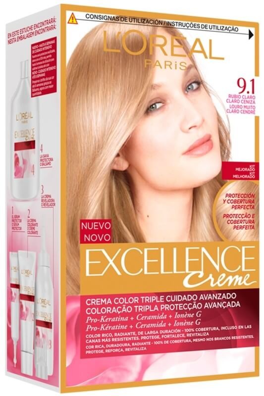 L'Oreal Excellence Creme Tinte 9.1 Rubio Muy Claro Ceniza