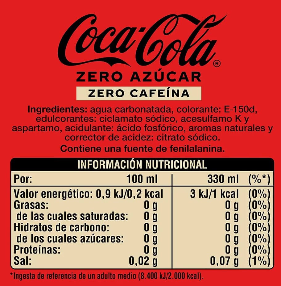Coca Cola Zero Azúcar Zero Cafeína Pack 24 x 330 ml