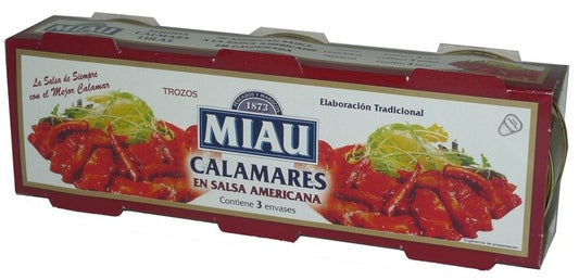 Miau Calamares en Salsa Americana 3x80g - Sabor Tradicional con el Mejor Calamar